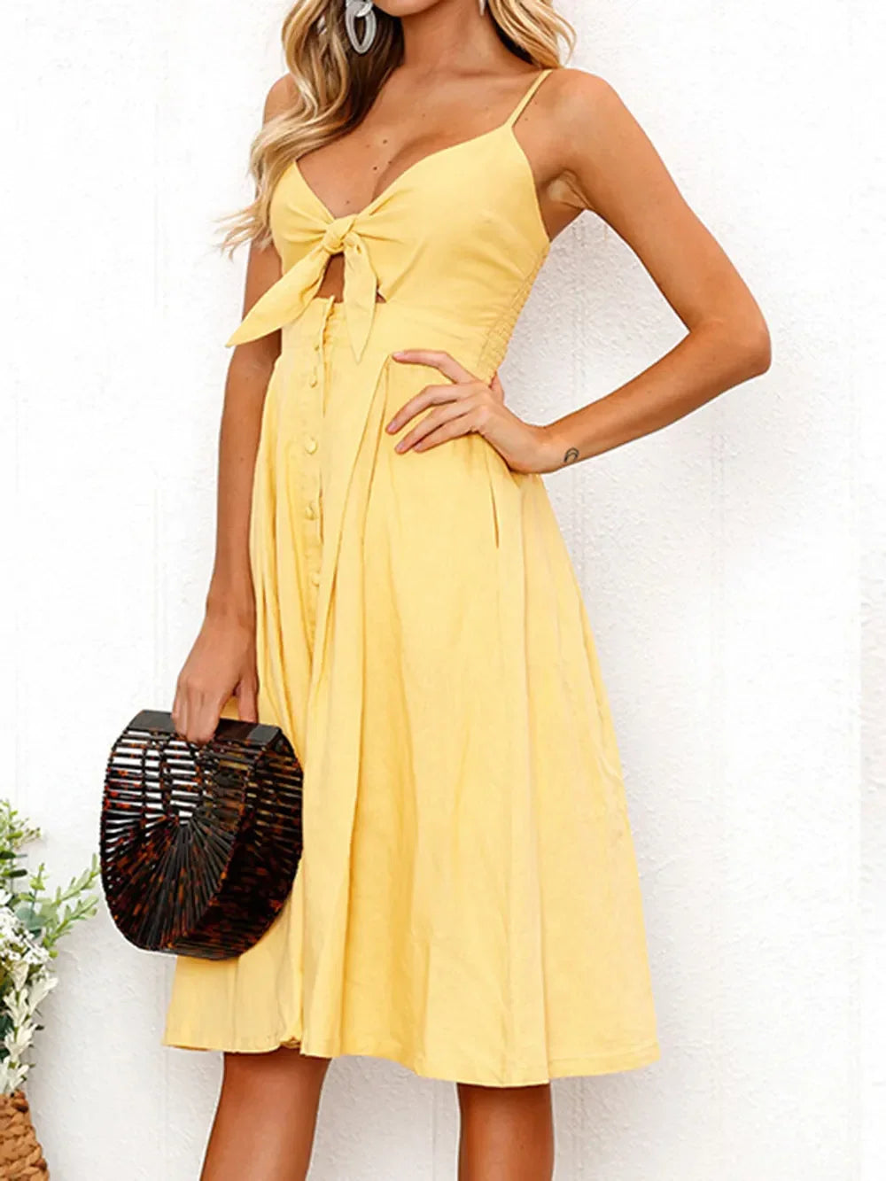 Cutout Smocked Sweetheart Neck Cami Dress - Southern Shores Clothing