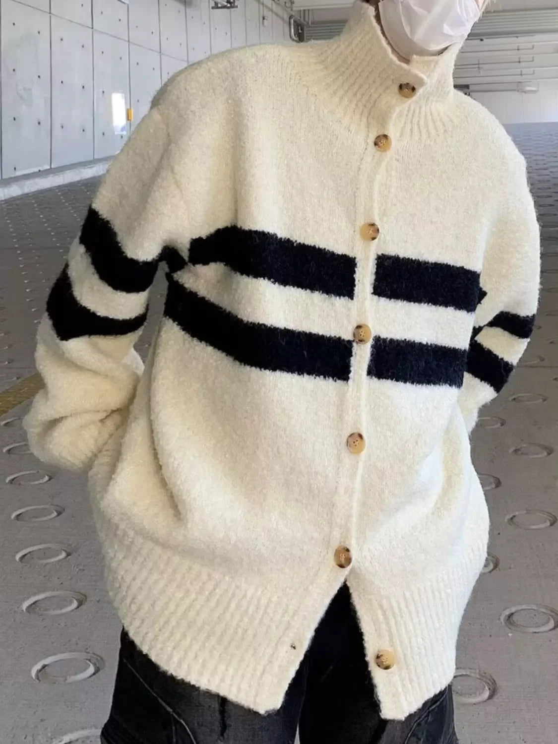 Striped Knit Button-Down Stretch Cardigan - Southern Shores Clothing