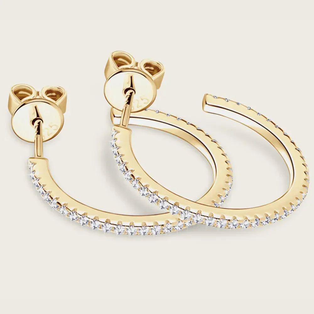 Inlaid Moissanite Gold-Plated Sterling Silver C-Hoop Earrings - Southern Shores Clothing