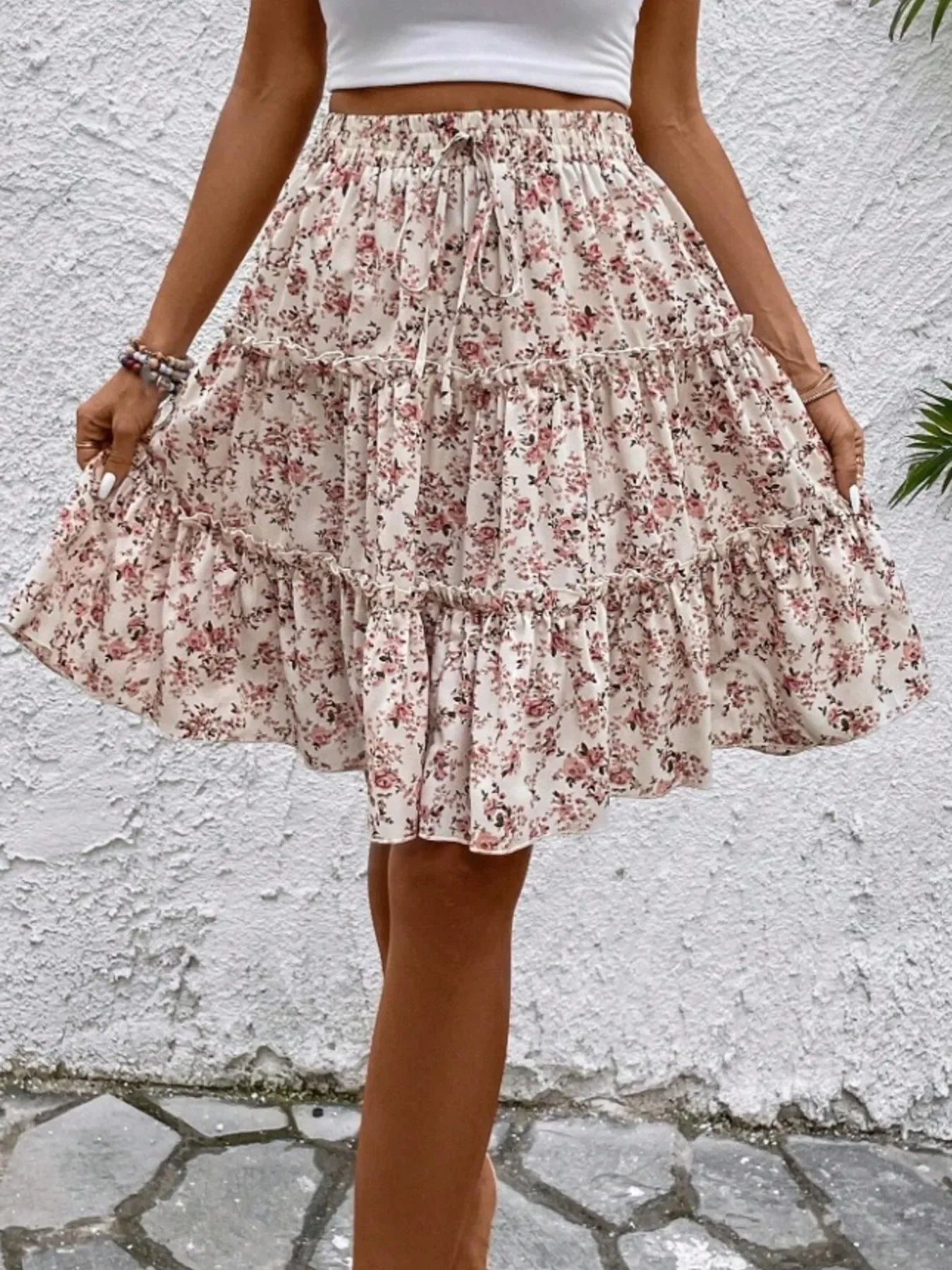 Floral Print Midi Skirt Lightweight Fabric - Southern Shores Clothing