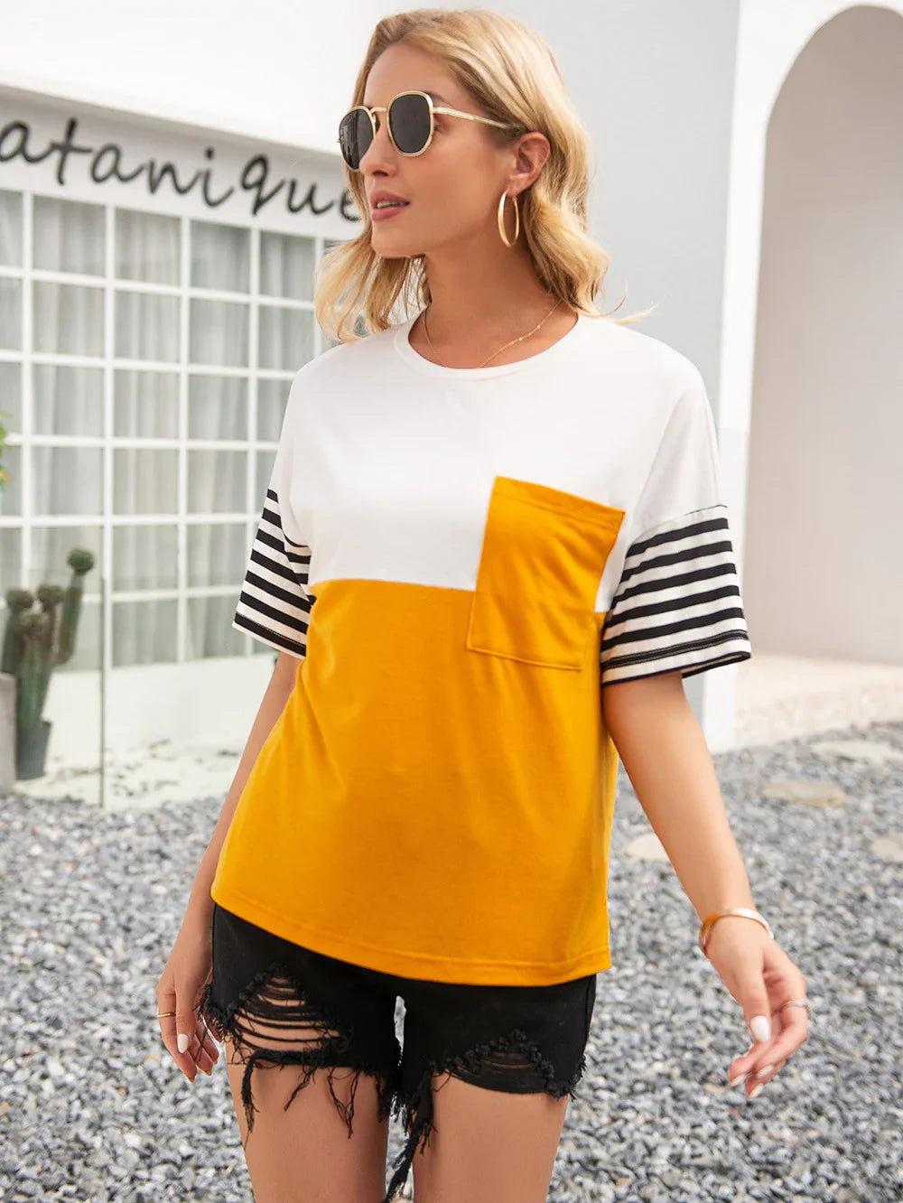 Striped Block Round Neck Tee With Stretch Knit - Southern Shores Clothing