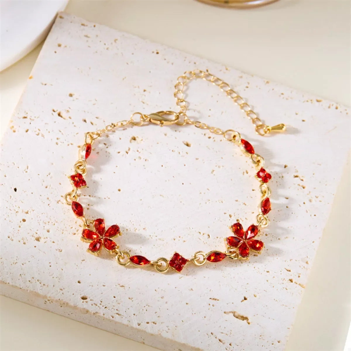 18K Gold-Plated Rhinestone Flower Bracelet - Southern Shores Clothing