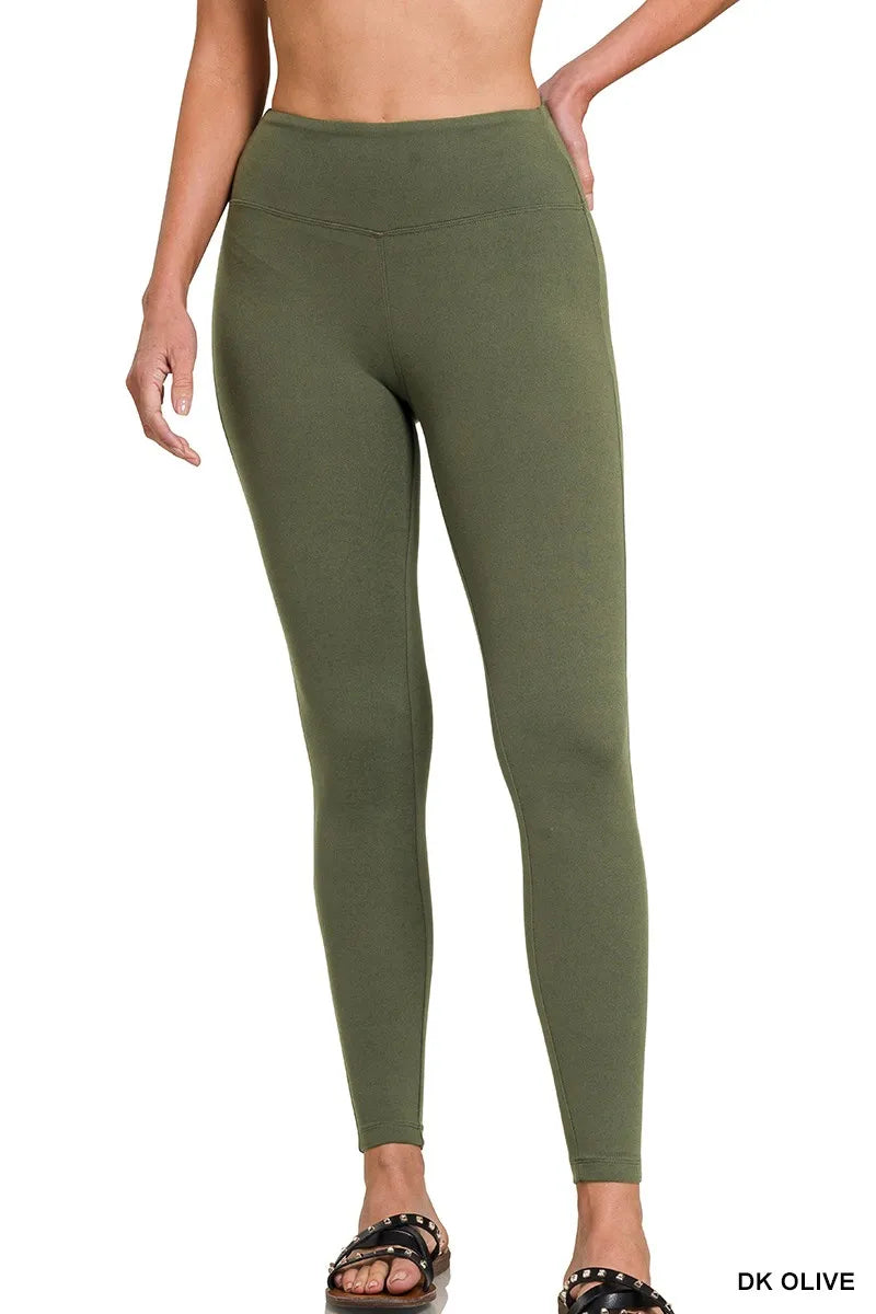 Coastal Olive Green Zenana Microfiber Waistband Leggings