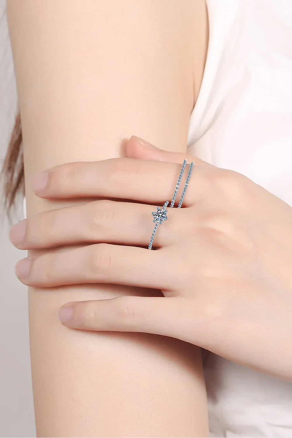 Moissanite Sterling Silver Ring Set With Pave Zircon - Southern Shores Clothing