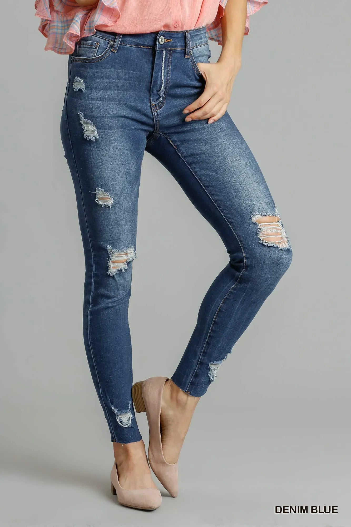 Distressed Denim High Waisted Skinny Jeans With Pockets - Southern Shores Clothing