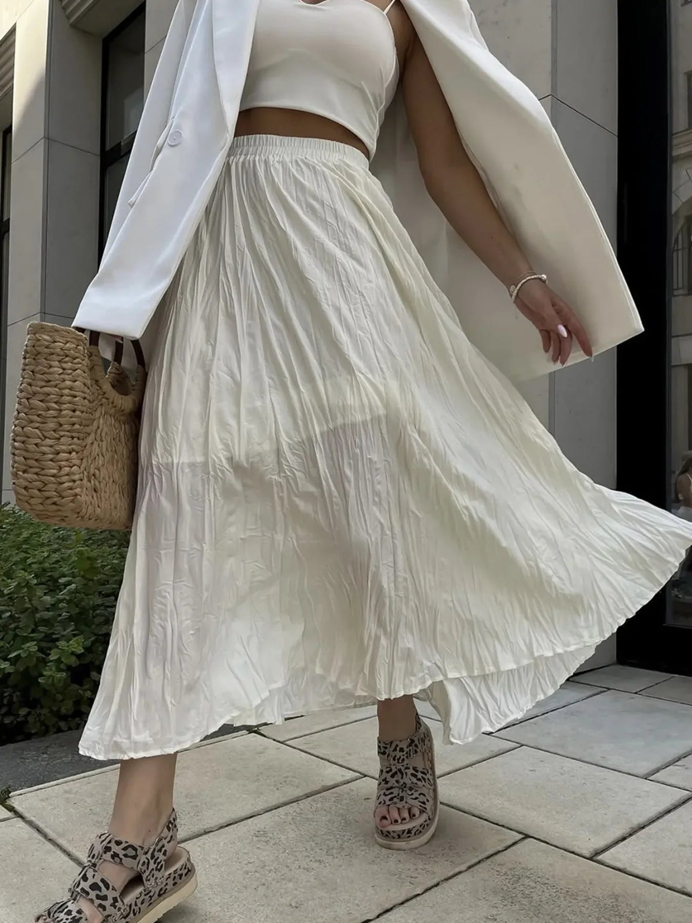 Chic Ruched Elastic Waist Skirt One Size - Southern Shores Clothing