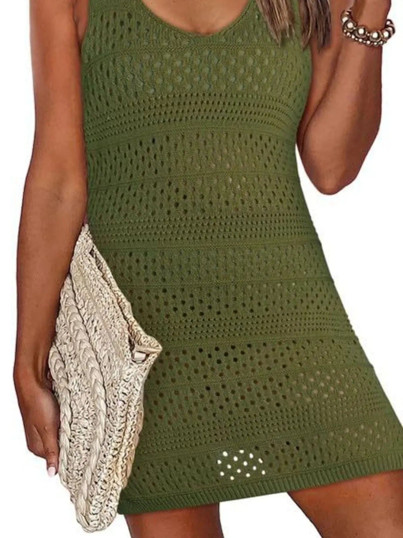 Crochet Knit Cover Up Dress With Side Slit - Southern Shores Clothing