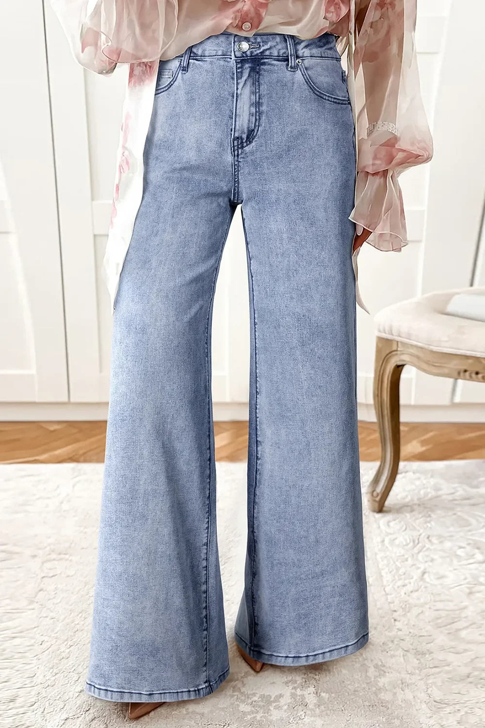 Coastal High-Waisted Wide Leg Flare Jeans With Stretch Denim - Southern Shores Clothing