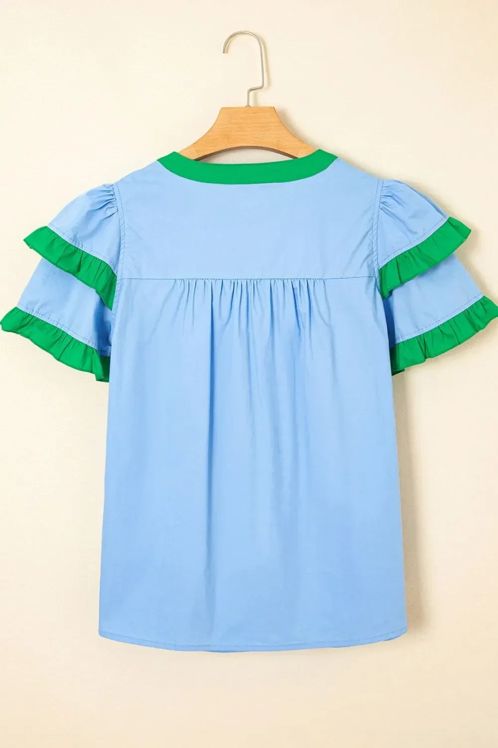 Cotton Notched Neck Frilly Detail Short Sleeve Blouse - Southern Shores Clothing