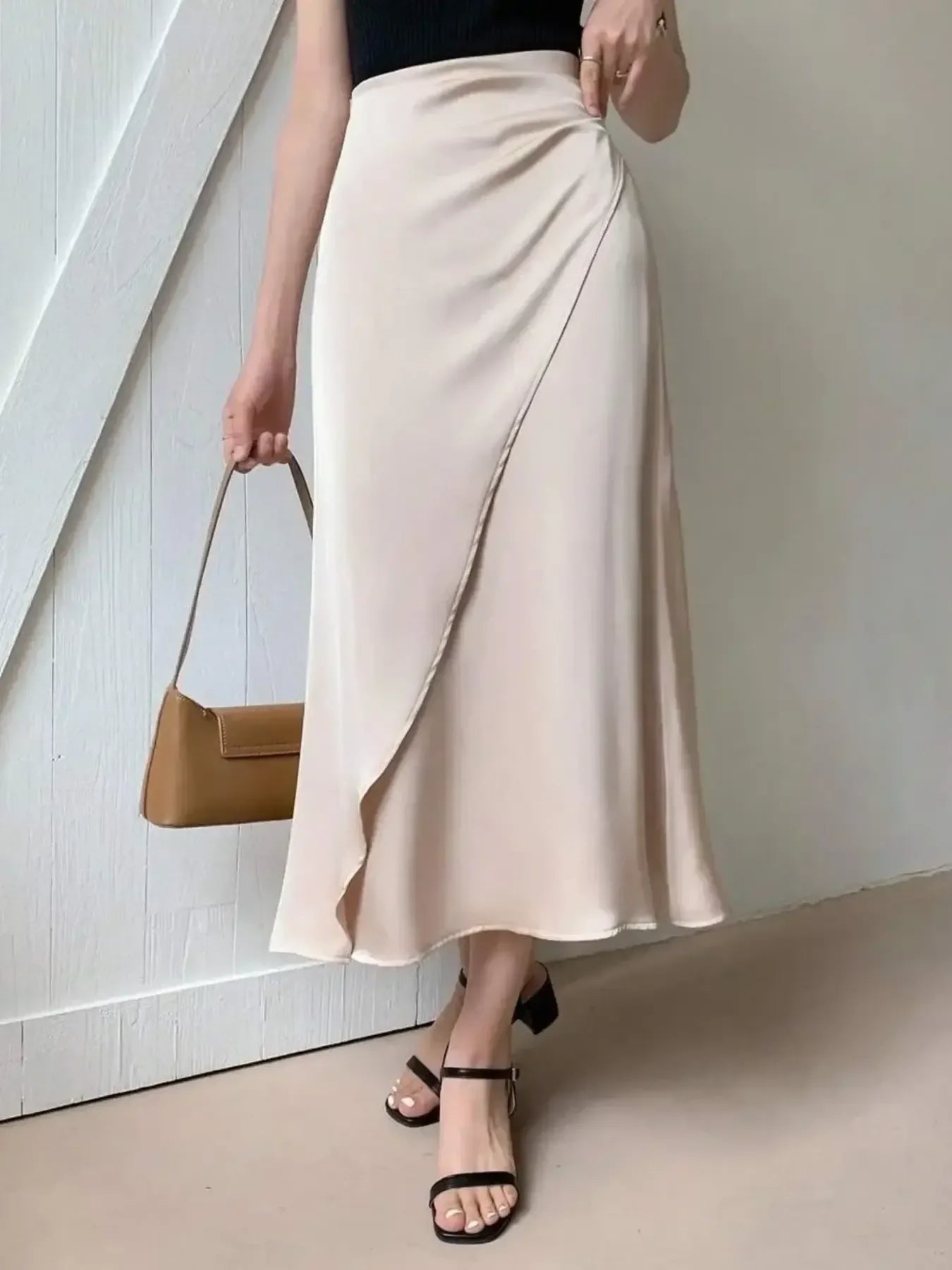 Asymmetric Wrap Midi Skirt With Fluted Hem - Southern Shores Clothing