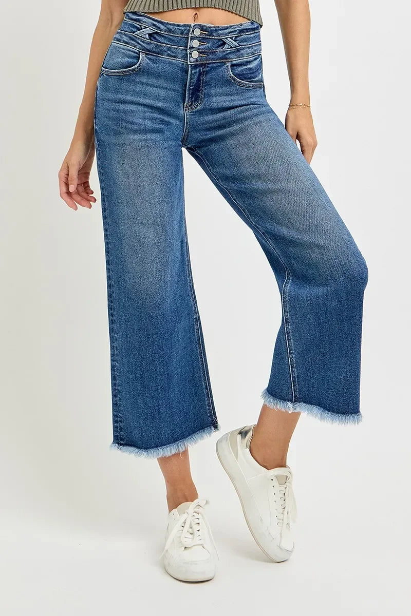 High Rise Crop Wide Leg Stretch Denim Jeans - Southern Shores Clothing