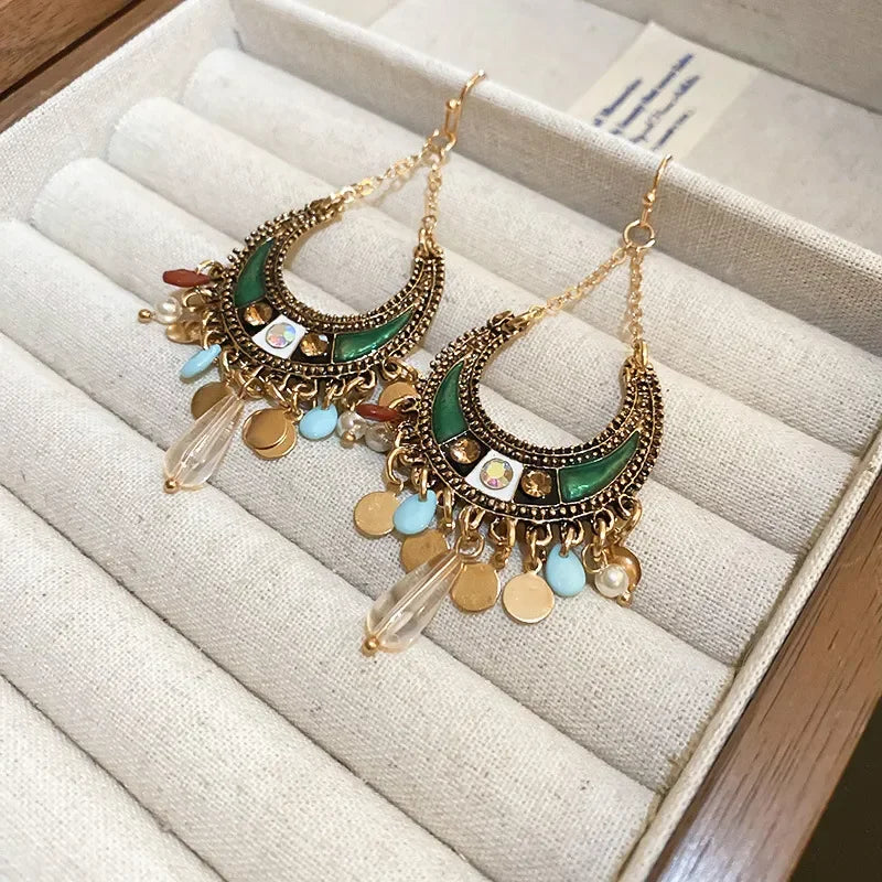 Boho Rhinestone Resin Alloy Dangle Statement Earrings Metal - Southern Shores Clothing
