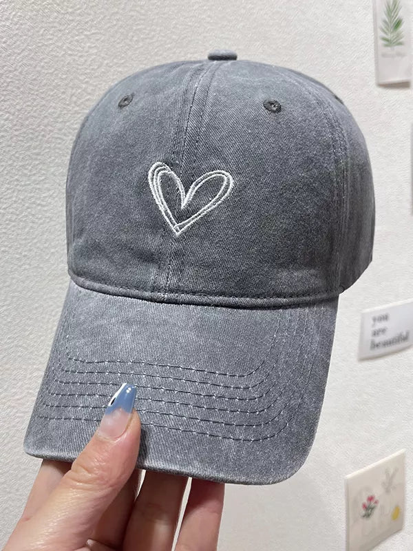 Washed Heart Embroidered Baseball Cap One Size