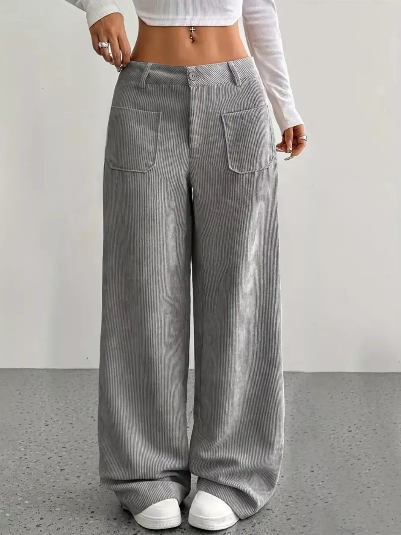 Wide Leg Corduroy Pants With Pockets And Relaxed Fit - Southern Shores Clothing