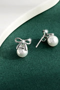 Platinum Plated Sterling Silver Pearl Bow Earrings - Southern Shores Clothing