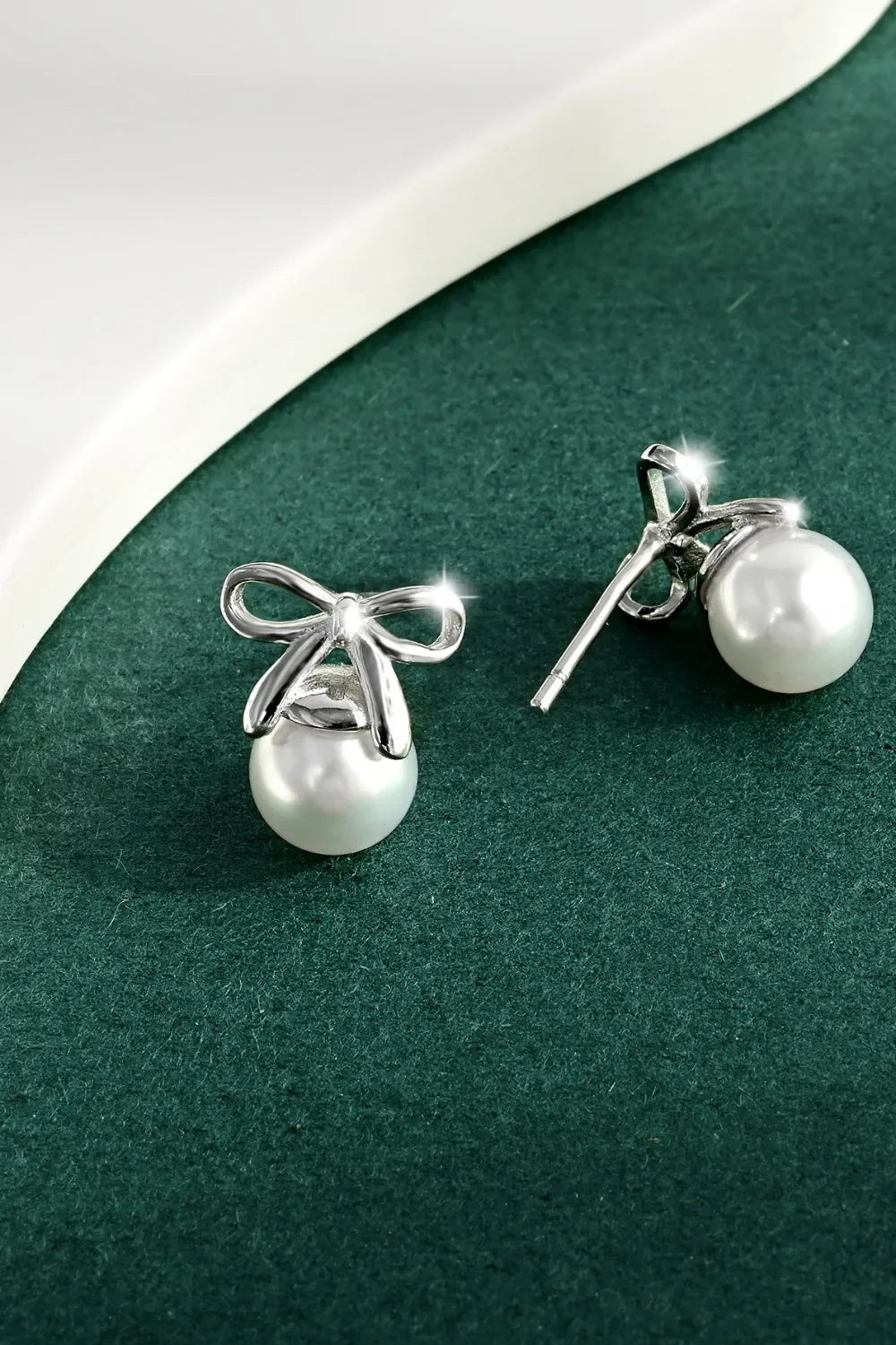 Platinum Plated Sterling Silver Pearl Bow Earrings - Southern Shores Clothing