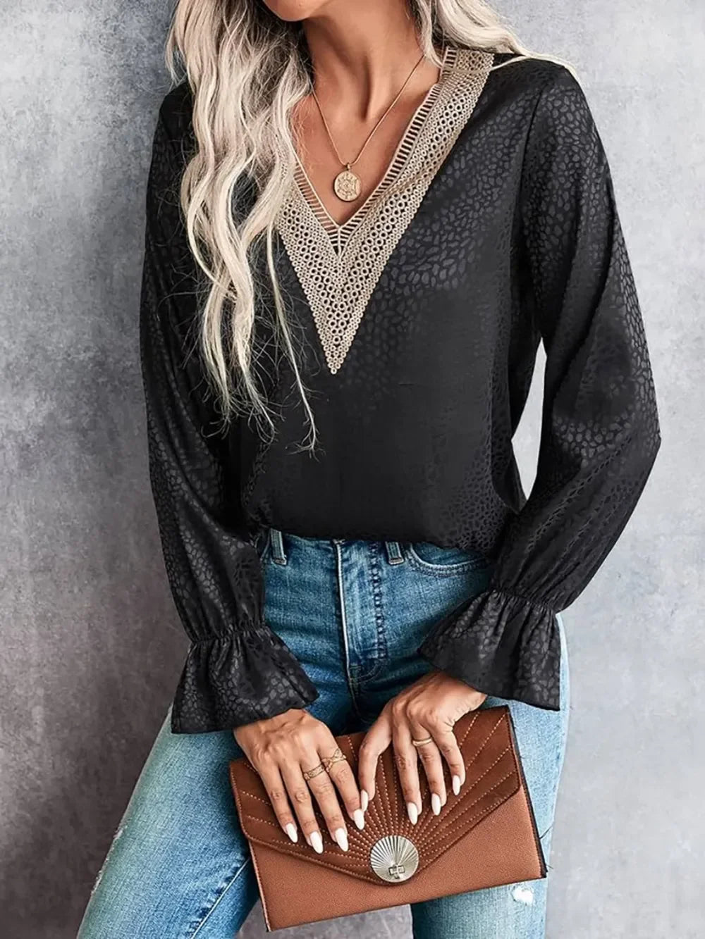 Southern Shores Clothing V-Neck Flounce Sleeve Blouse In 100% Polyester Material - Southern Shores Clothing