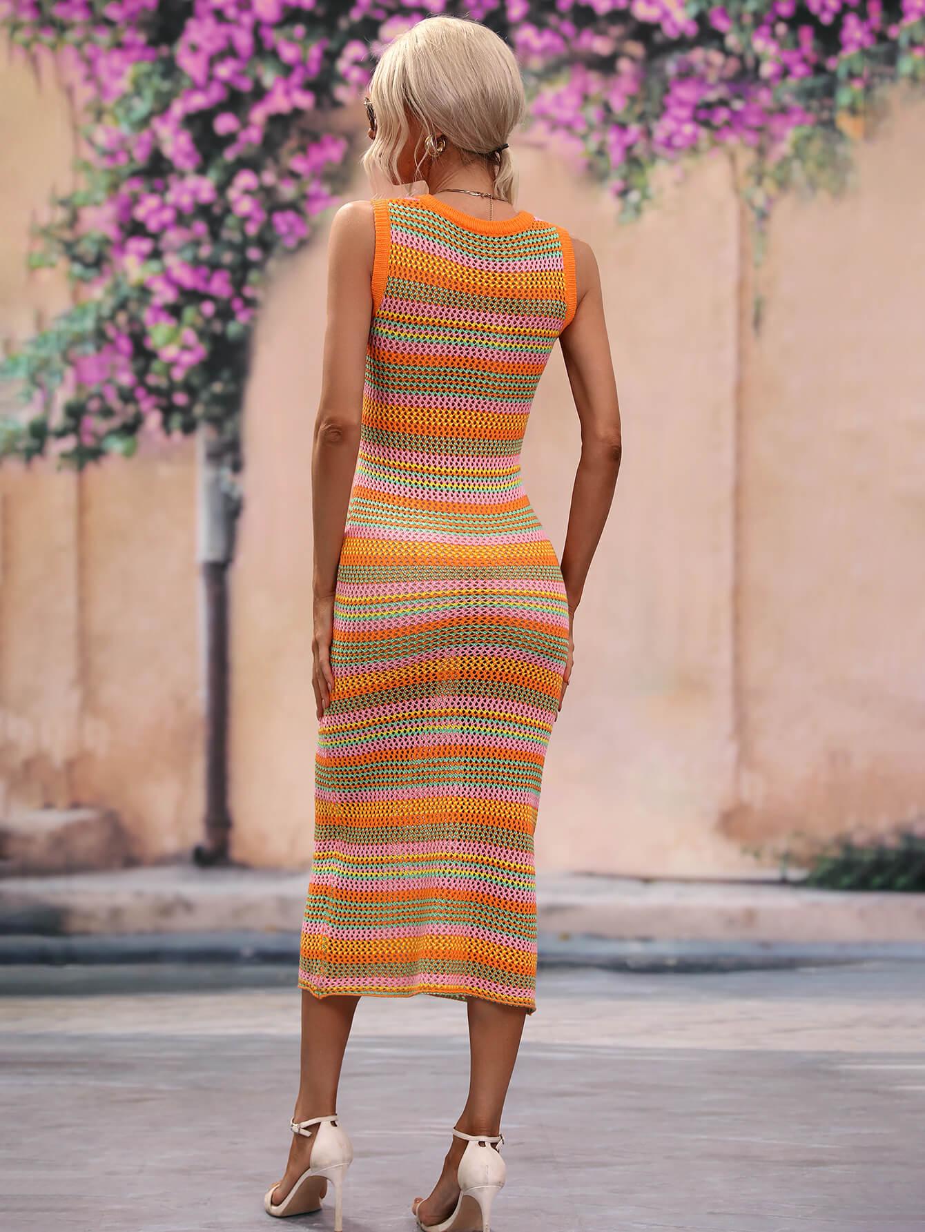 Striped Sleeveless Midi Beach Cover Up Dress - Southern Shores Clothing