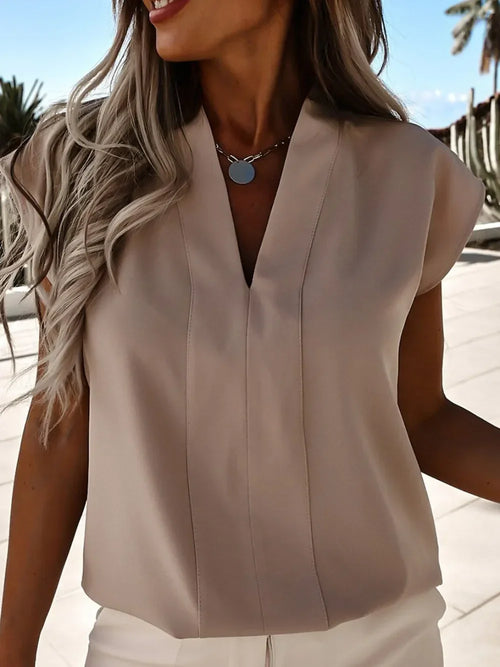 Southern Shores Clothing V-Neck Cap Sleeve Polyester Blouse For Casual And Everyday Outfits - Southern Shores Clothing