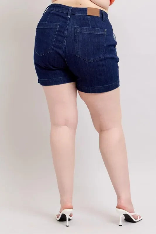 Plus Size High Waist Denim Shorts With Pockets - Southern Shores Clothing