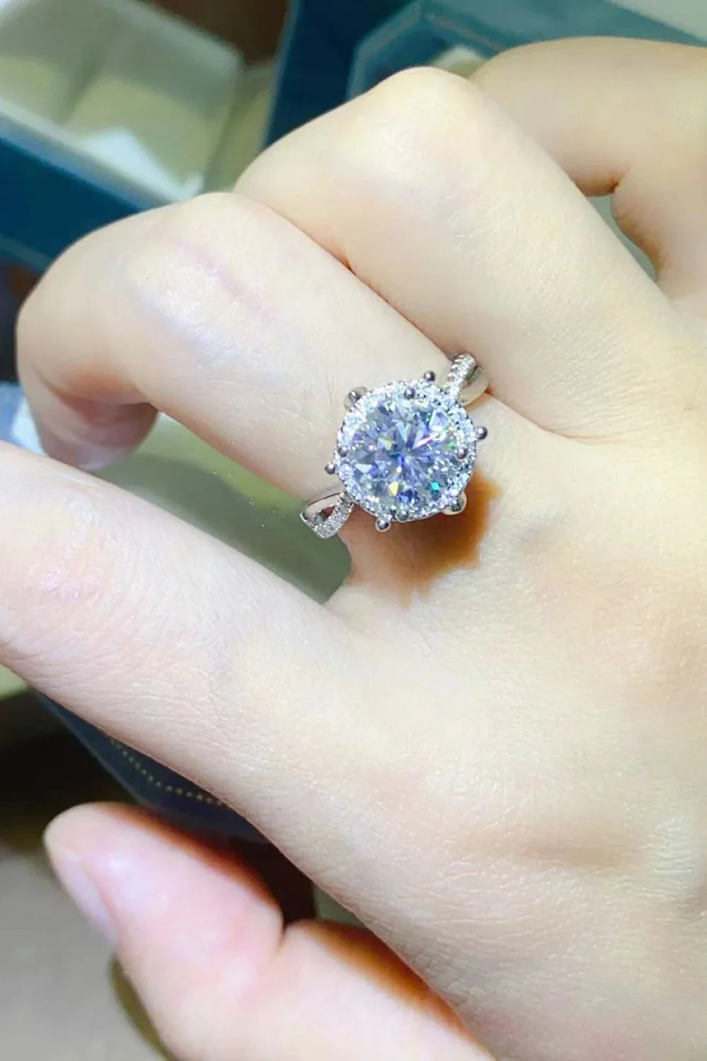 2 Carat Moissanite Sterling Silver Ring With Zircon Halo - Southern Shores Clothing