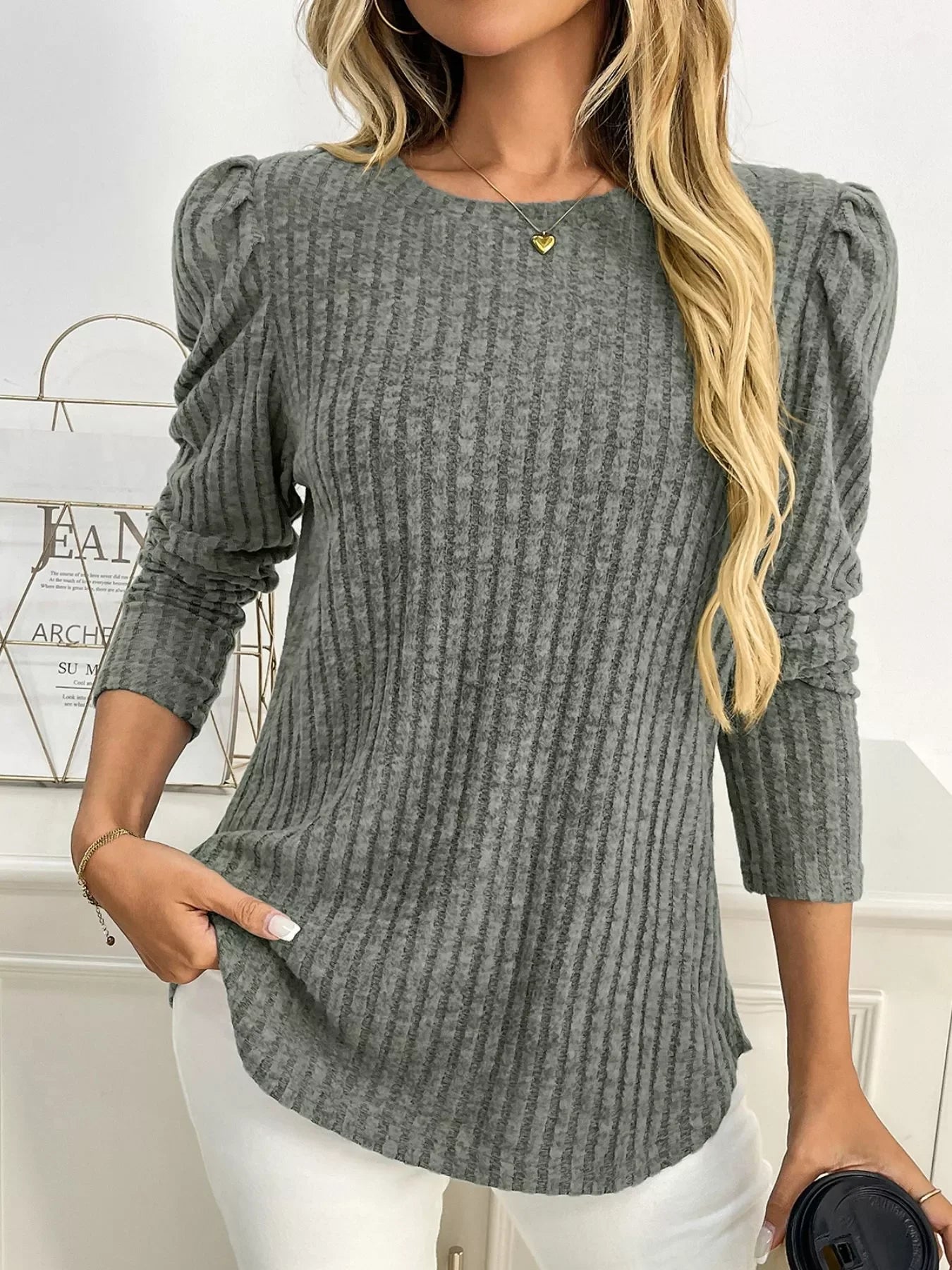 Round Neck Puff Sleeve T-Shirt - Southern Shores Clothing