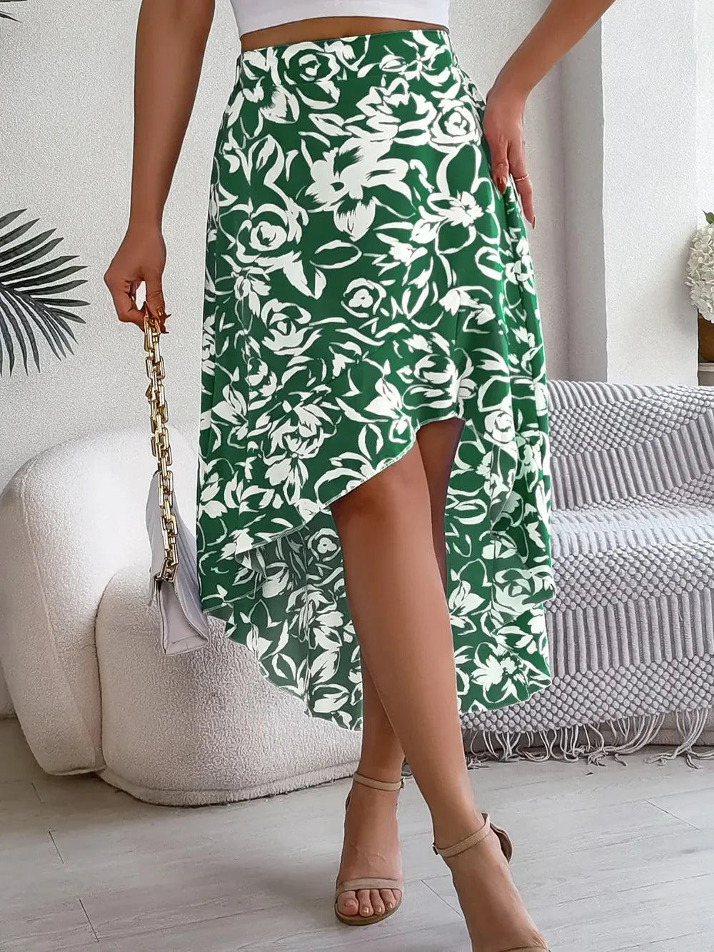 Printed High-Waist Skirt With High-Low Hem - Southern Shores Clothing