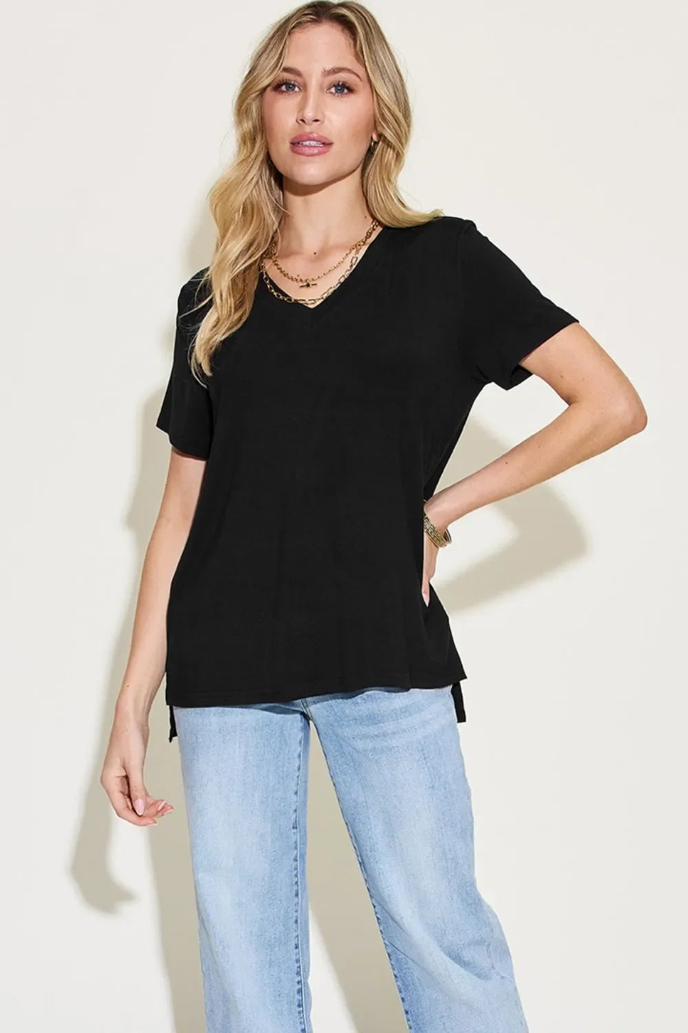 Basic Bae Full Size V-Neck High-Low T-Shirt - Southern Shores Clothing