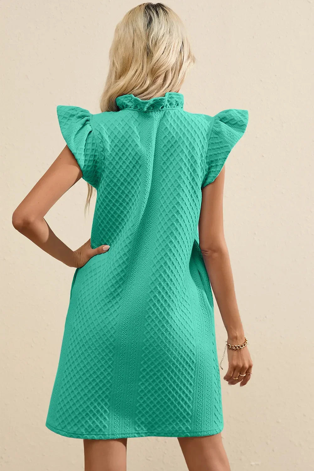 Ruffled V-Neck Cap Sleeve Mini Dress - Southern Shores Clothing