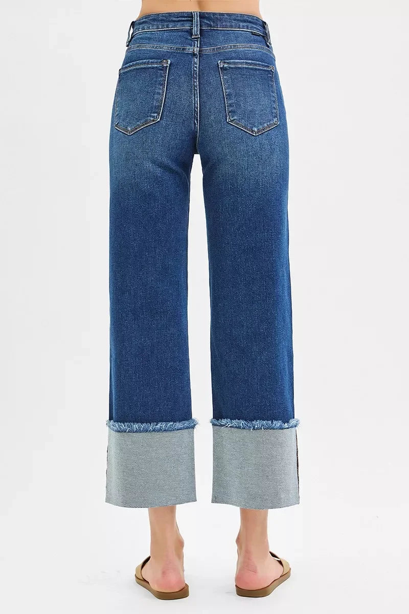 Plus Size Mid Rise Crop Wide Cuff Jeans Relaxed Fit - Southern Shores Clothing