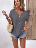 Plus Size Notched Short Sleeve T Shirt With Button Front - Southern Shores Clothing