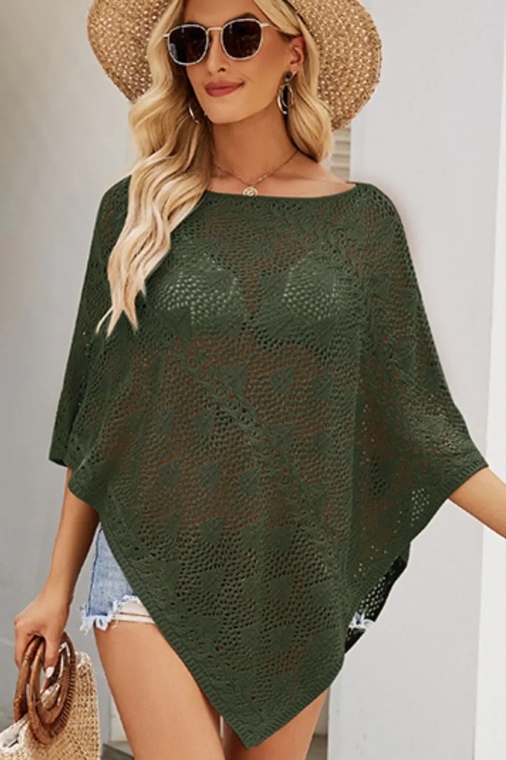 Lightweight Openwork Sheer Boat Neck Shawl Cover Up - Southern Shores Clothing