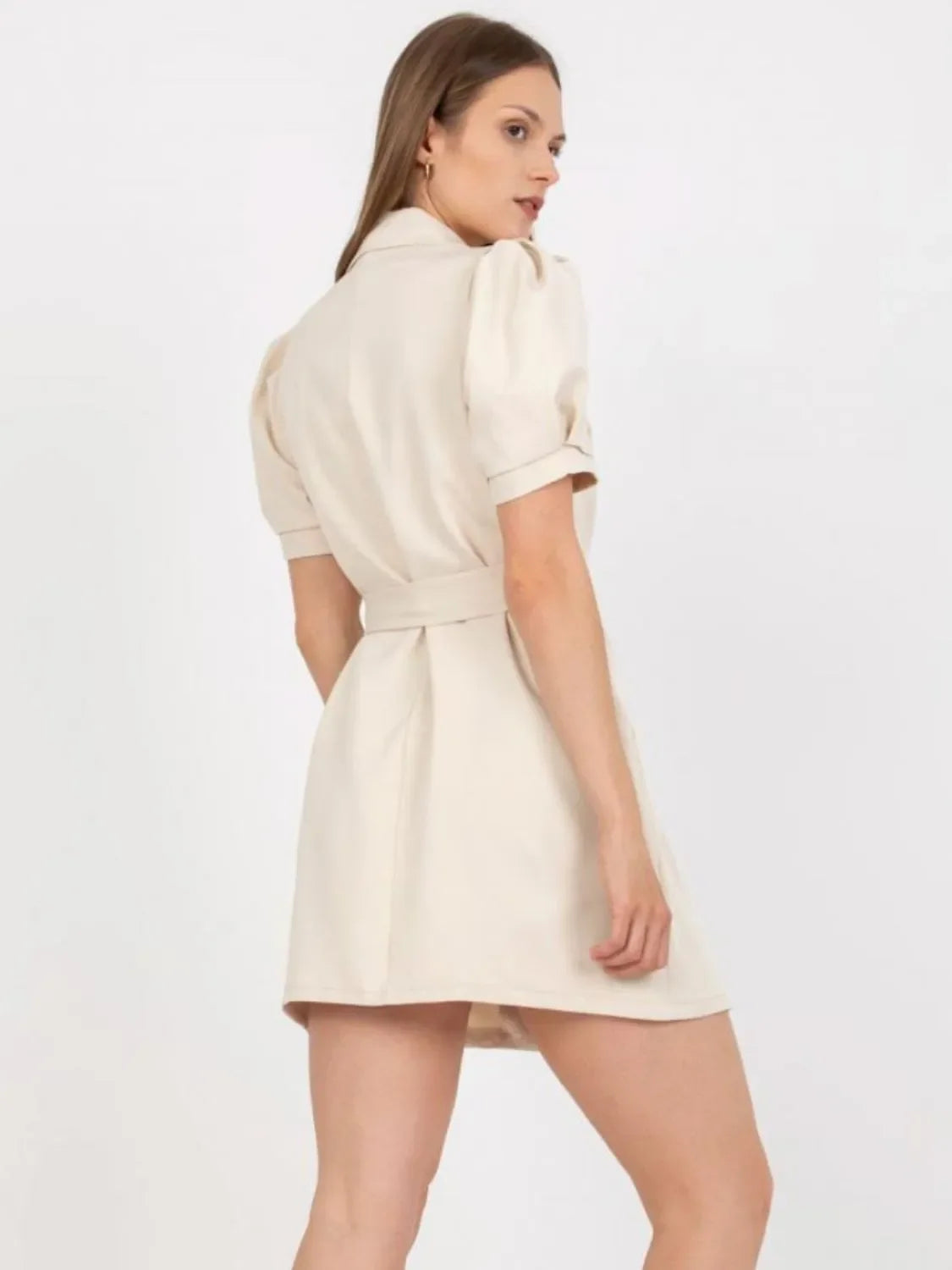 Tie Waist Short Sleeve Blazer Dress For Daily Wear - Southern Shores Clothing