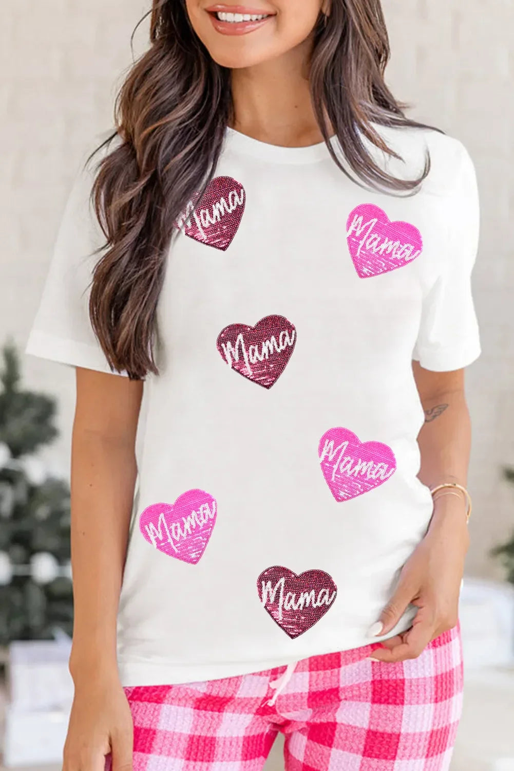 Heart Shape Sequin Patched Crew Neck T Shirt - Southern Shores Clothing