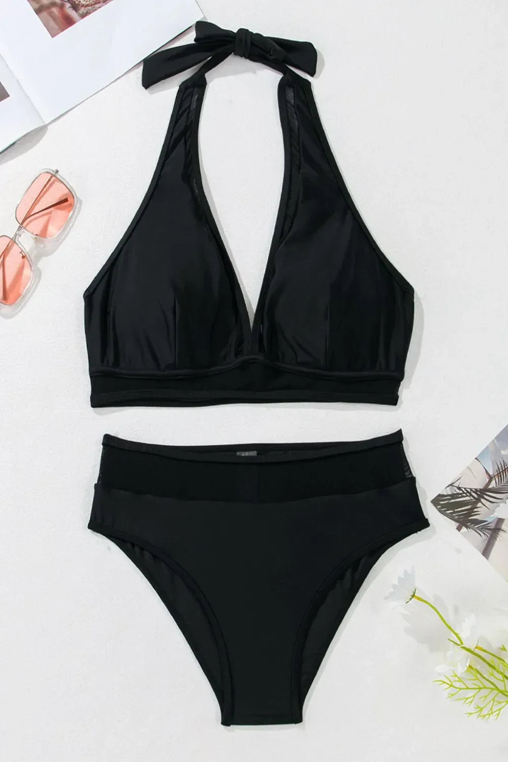 Sheer Mesh Halter Bikini Set With Removable Padding Two Piece - Southern Shores Clothing