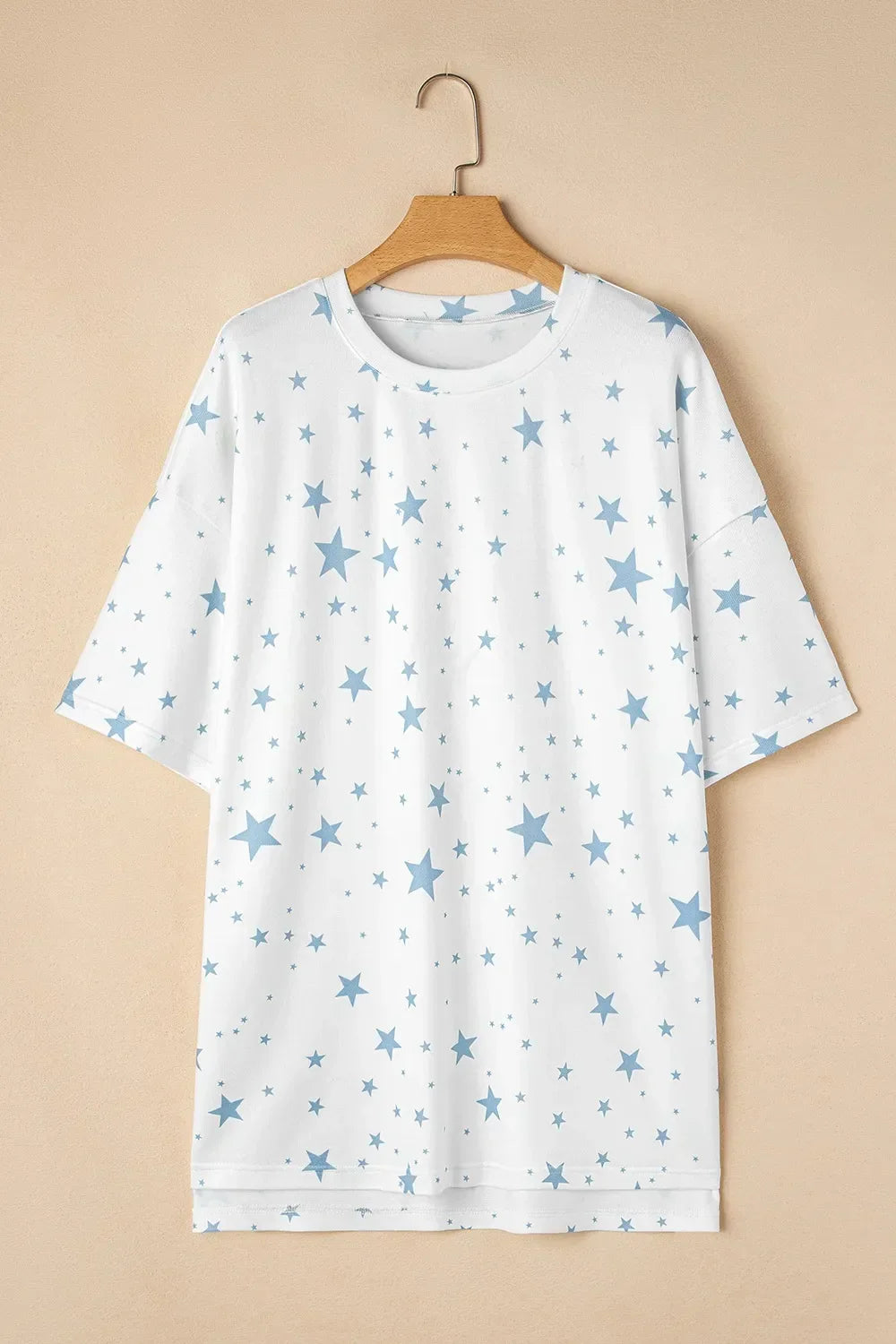 Stars Print Drop Shoulder Oversized T Shirt With Slits - Southern Shores Clothing