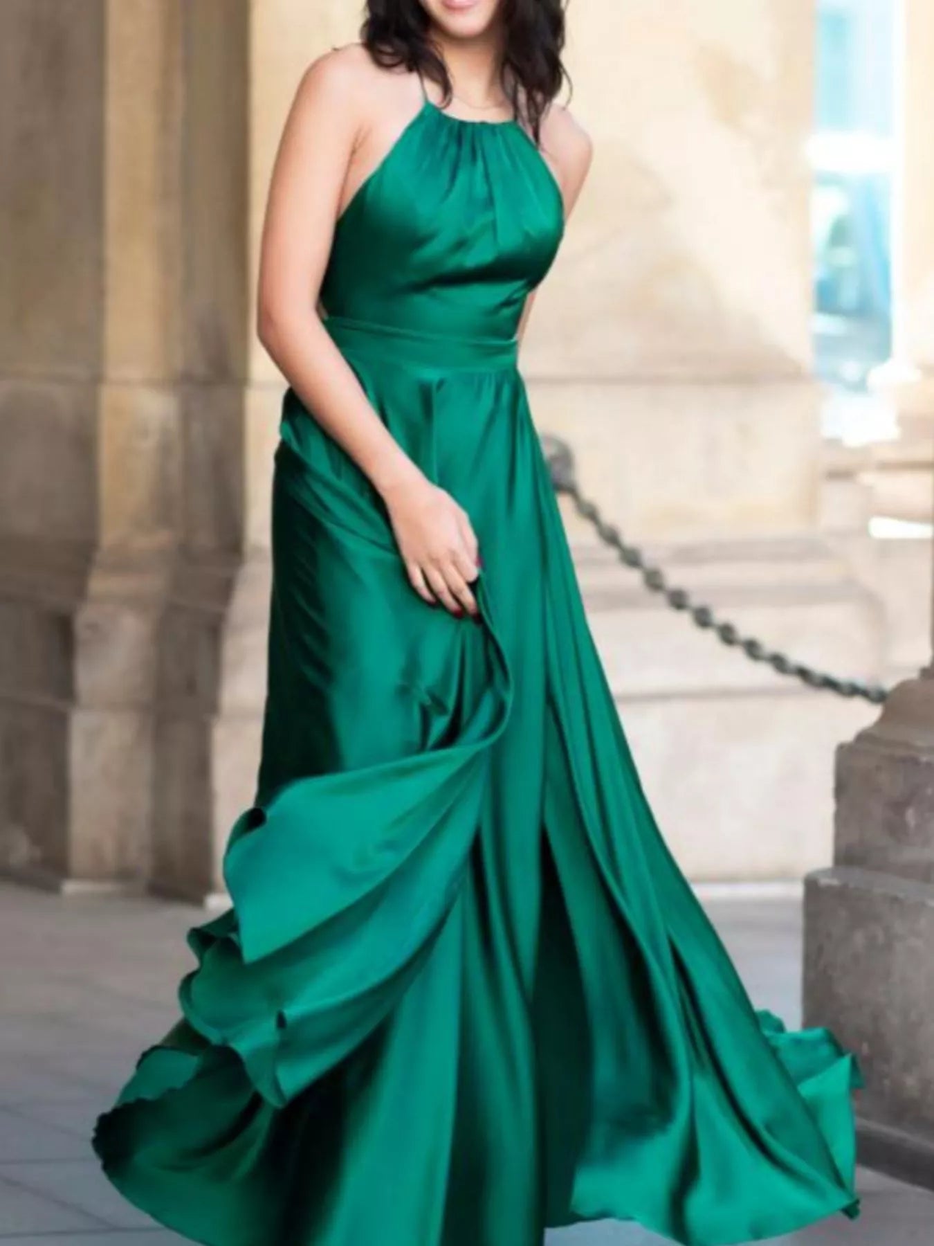 Halter Neck Maxi Dress With Slit And Backless