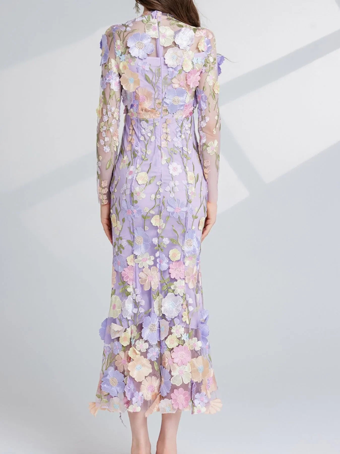 Floral Embroidered Magnolia Mesh Long Sleeve Midi Dress - Southern Shores Clothing
