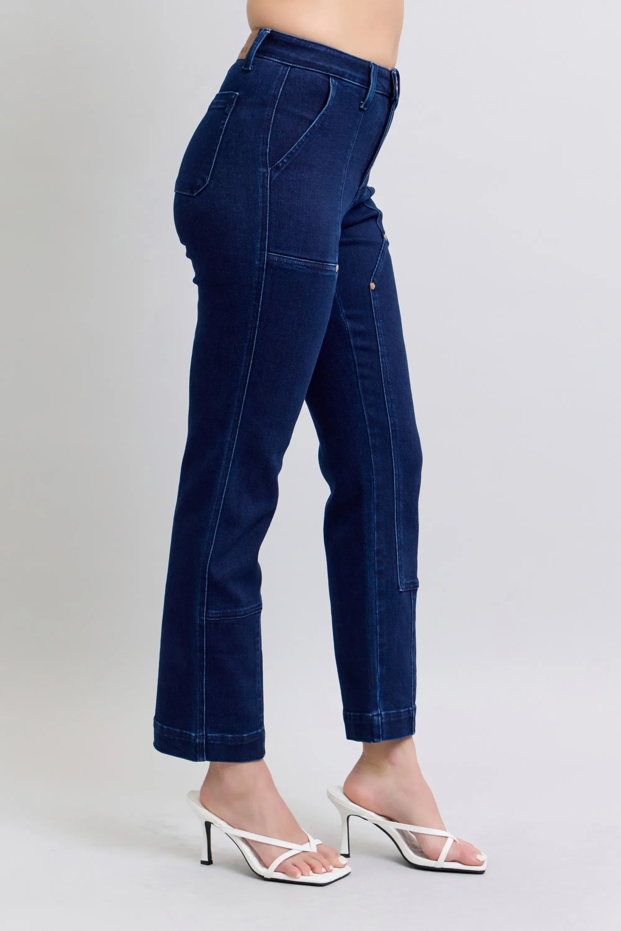 High-Waisted Knee Patch Straight Denim Jeans - Southern Shores Clothing