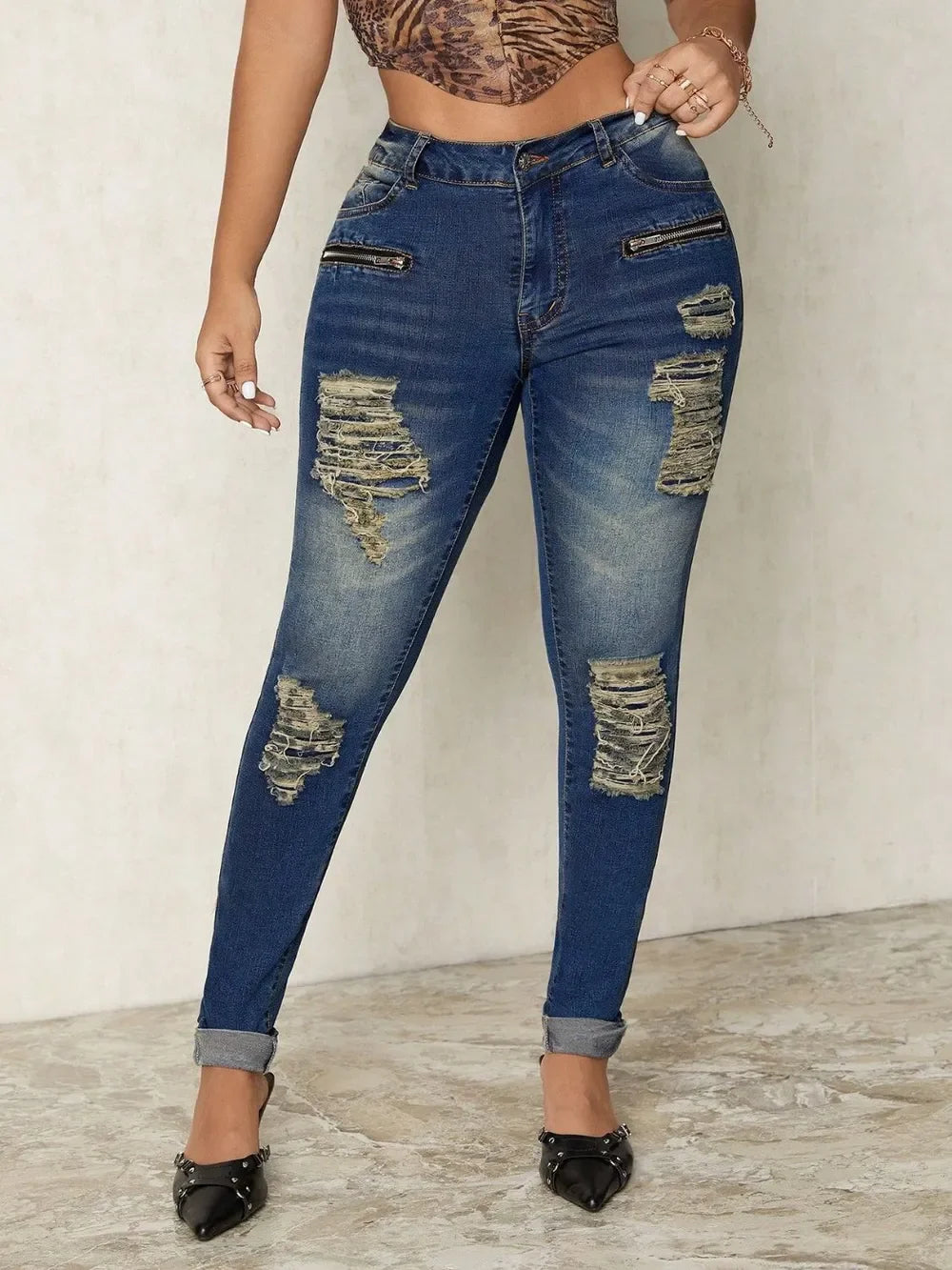 Coastal Distressed Skinny Denim Jeans With Pockets - Southern Shores Clothing