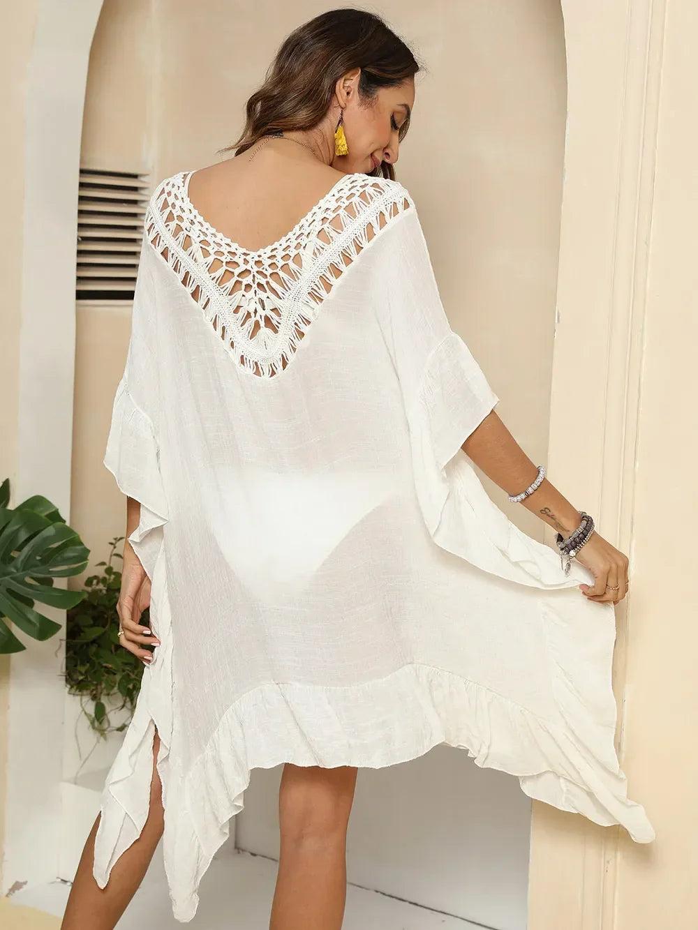 Cutout Ruffled Half Sleeve Cover Up One Size - Southern Shores Clothing