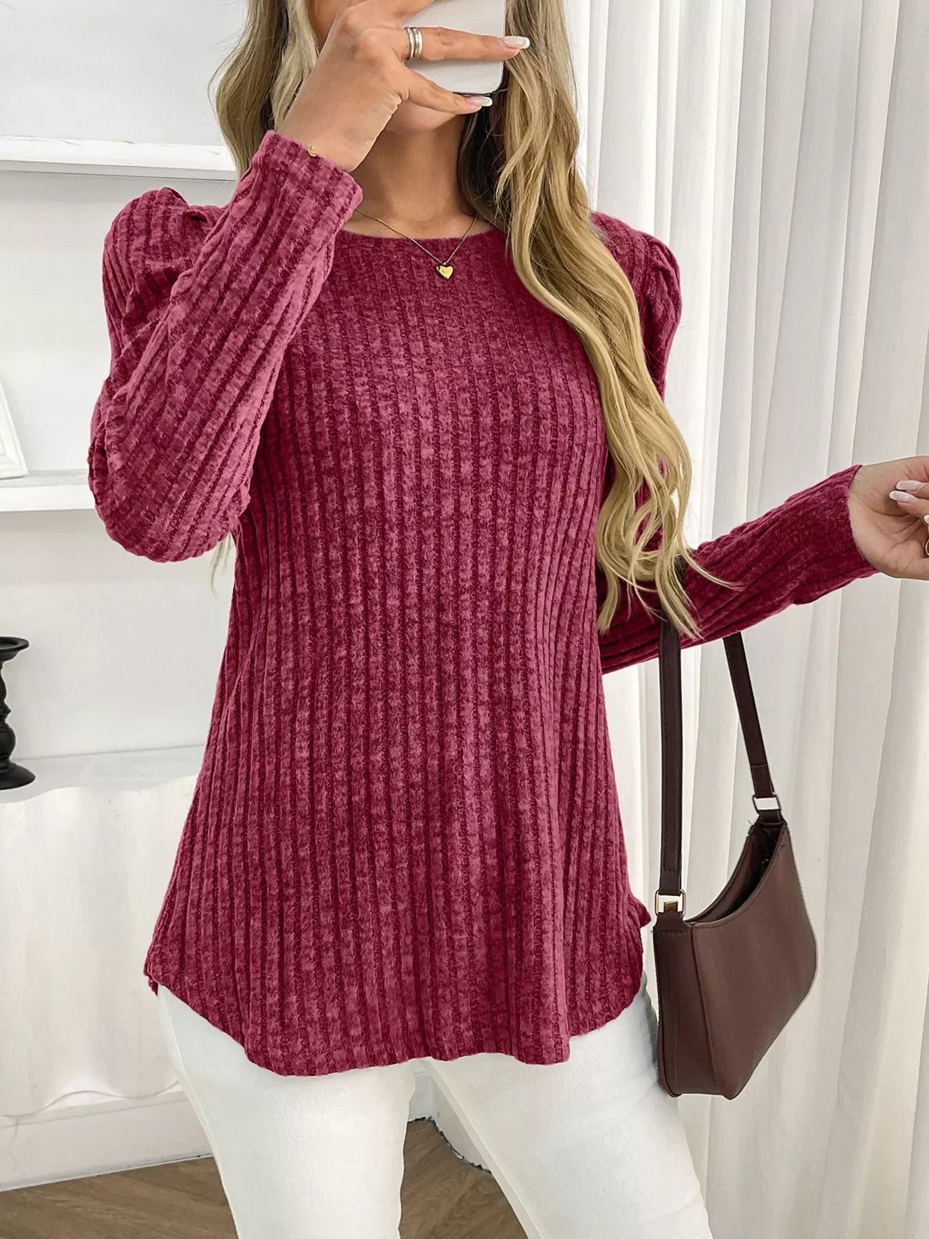 Round Neck Puff Sleeve T-Shirt - Southern Shores Clothing