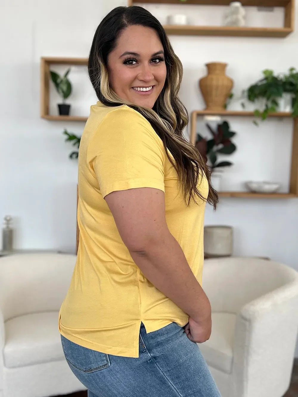 Basic Bae Bamboo Full Size V-Neck High-Low T-Shirt - Southern Shores Clothing