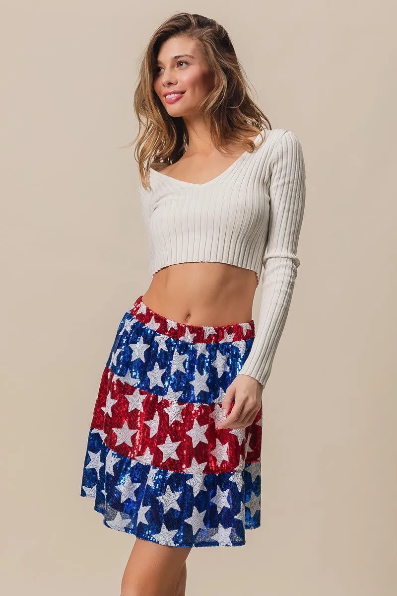 Coastal BiBi American Flag Star Sequin Tiered Skirt