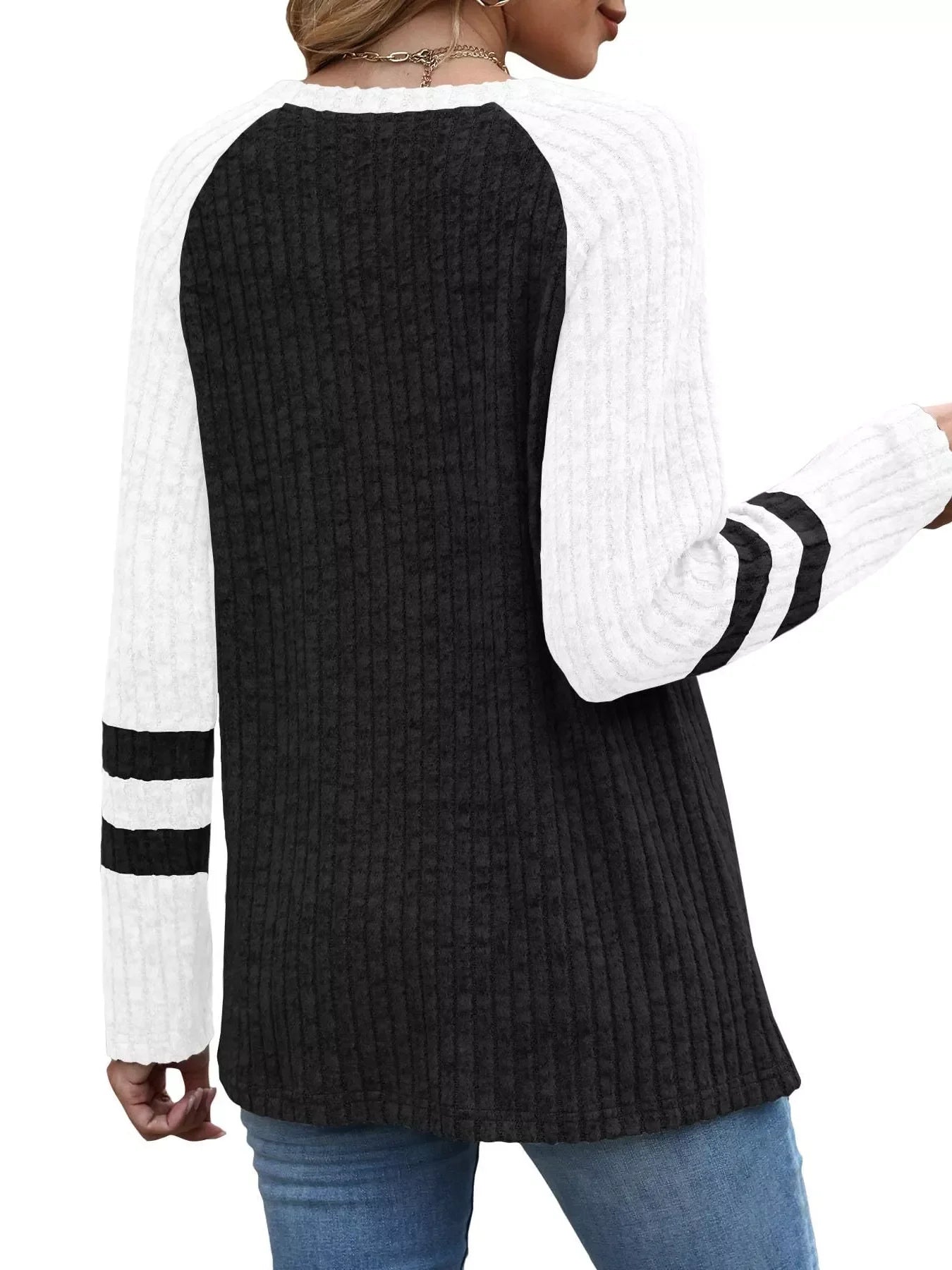 Ribbed Round Neck Raglan Sleeve Top - Southern Shores Clothing