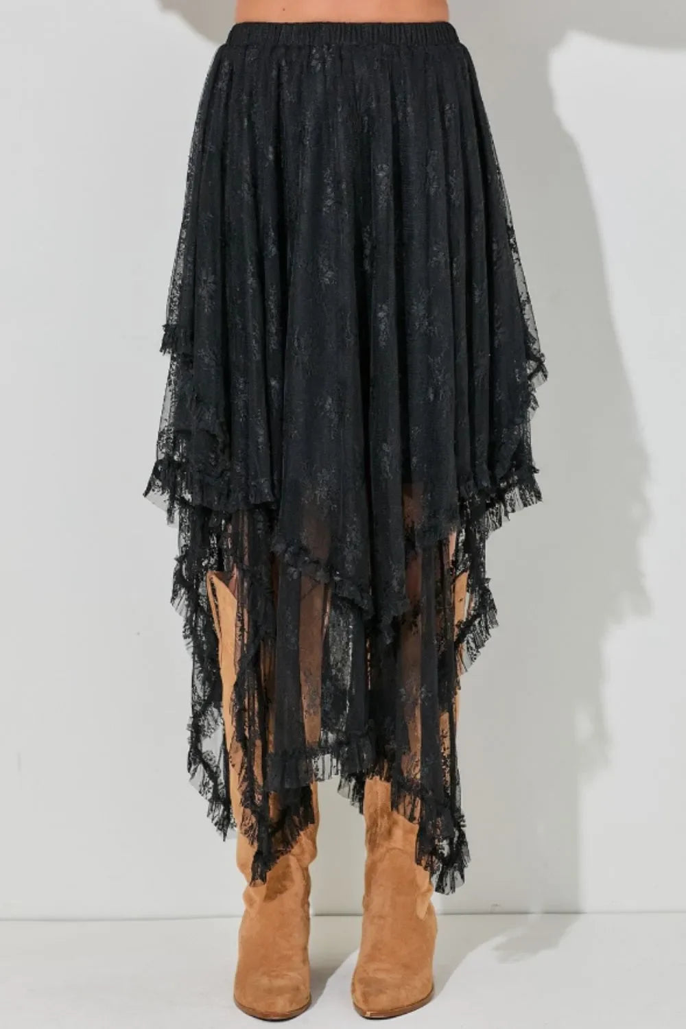 Elastic Waist Asymmetrical Lace Skirt Elegant - Southern Shores Clothing