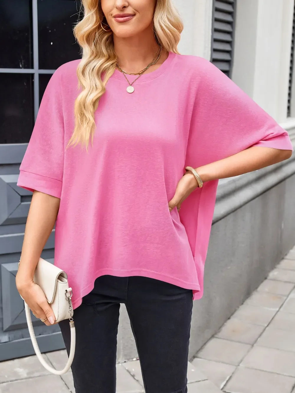 Round Neck Half Sleeve Rayon Blend T Shirt Casual Top - Southern Shores Clothing