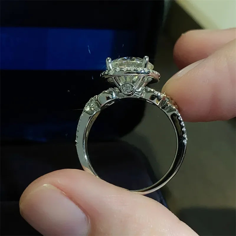 3 Carat Sterling Silver Moissanite Ring Halo Setting - Southern Shores Clothing