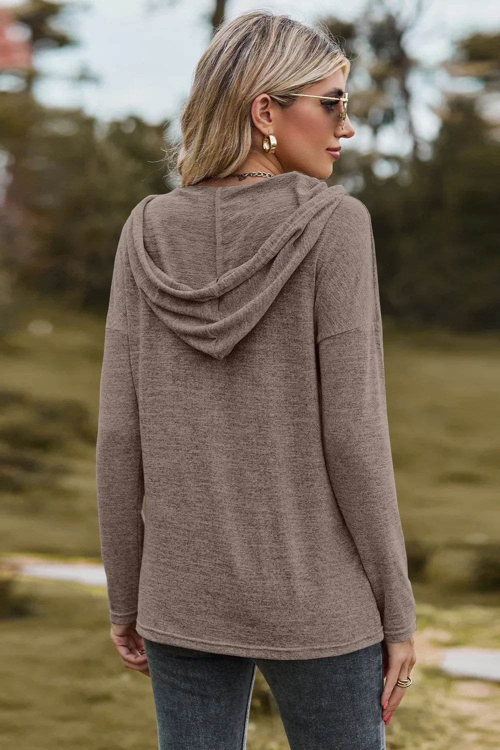 Hooded Drawstring T Shirt With Dropped Shoulder Stretchy - Southern Shores Clothing