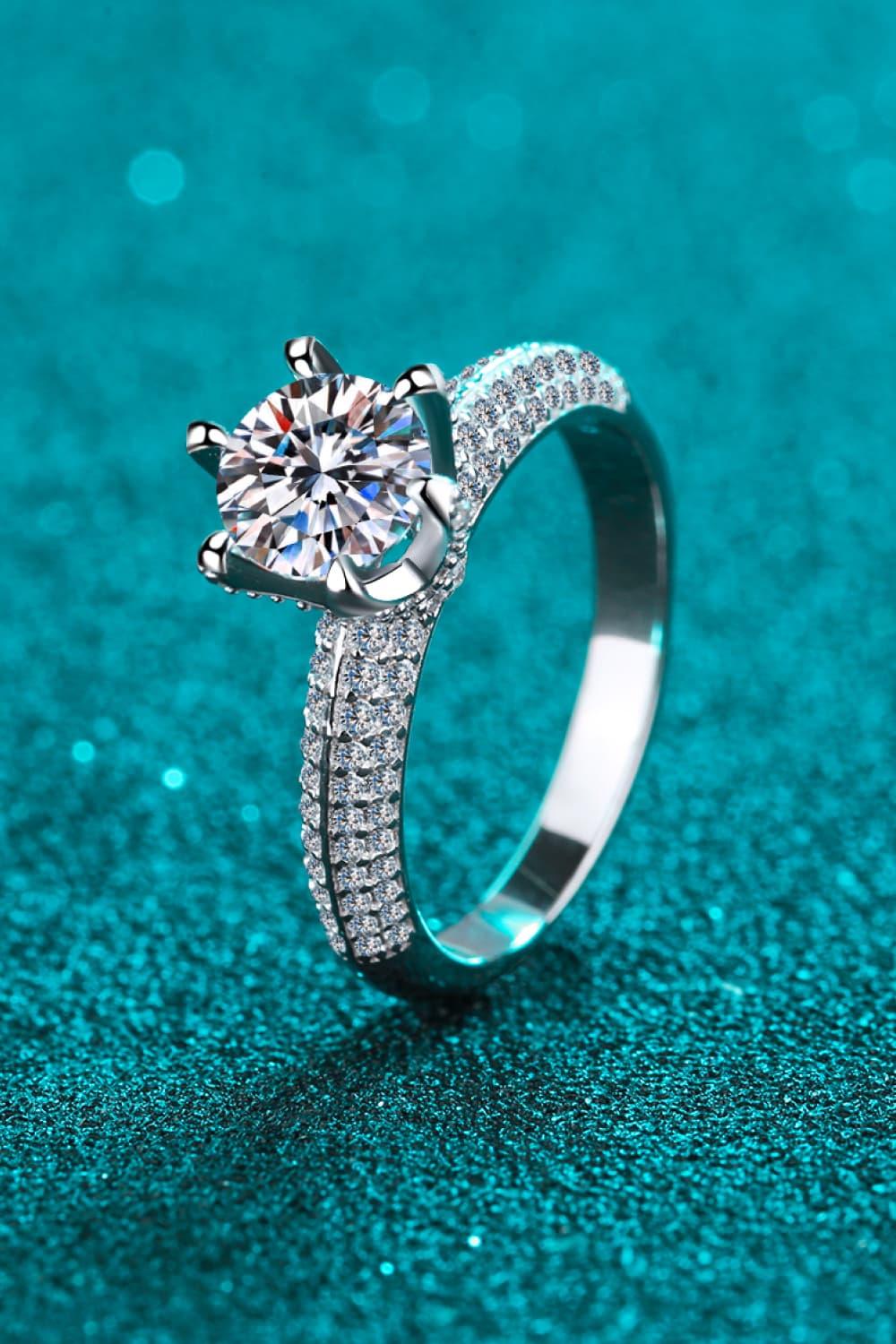 Moissanite Ring With Side Stones In Sterling Silver - Southern Shores Clothing